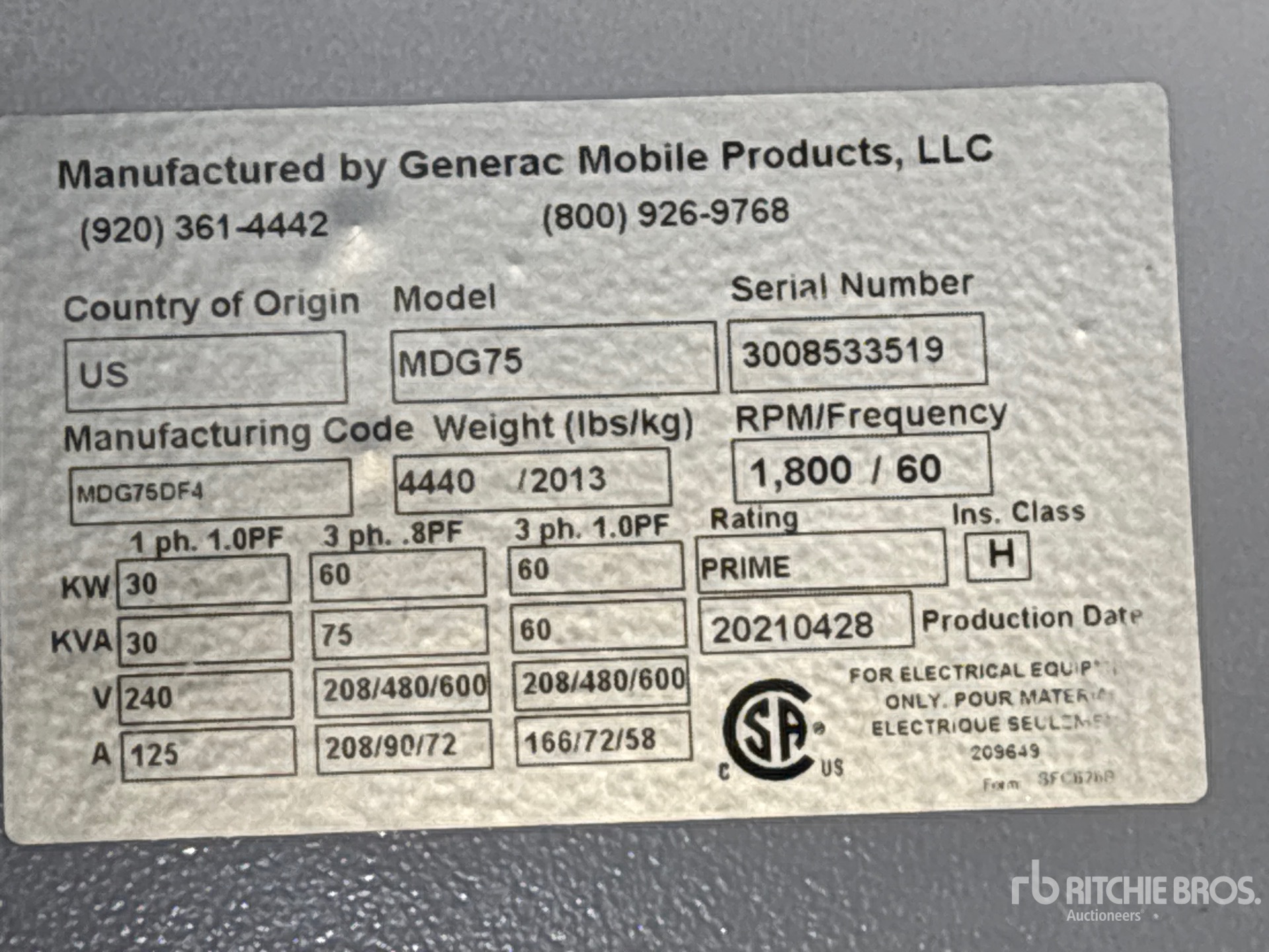 2021 Generac MDG75DF4CAN6