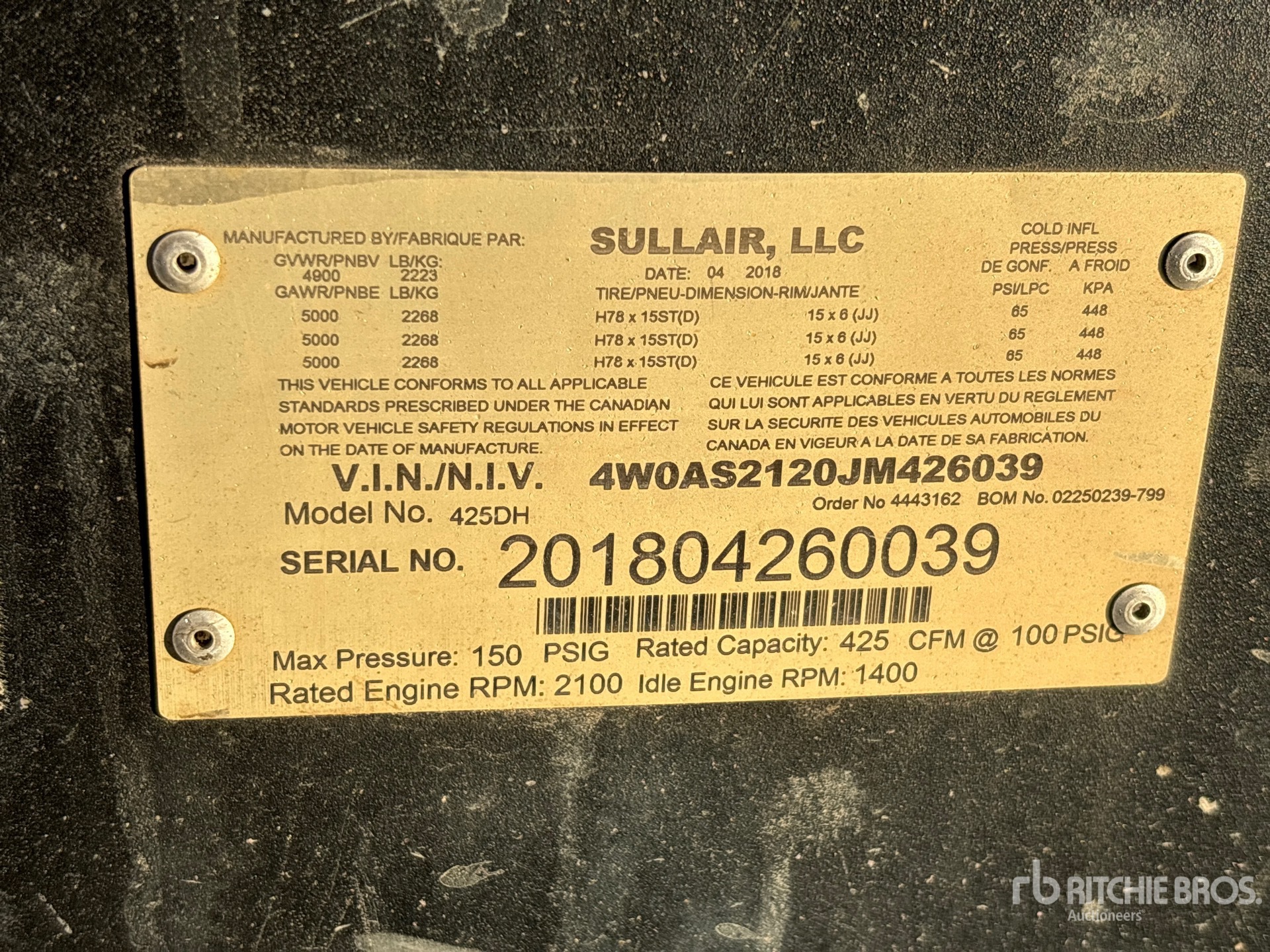2018 Sullair 425DHDPQ