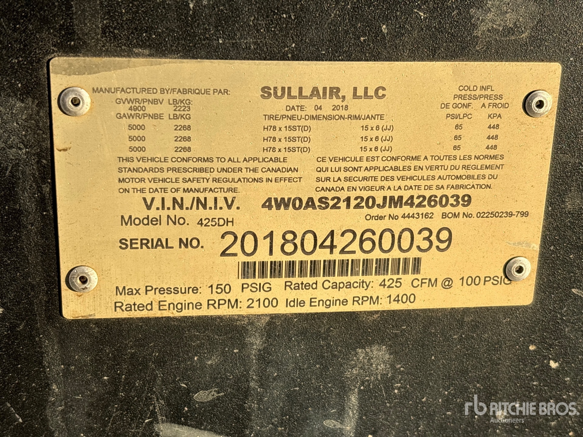 2018 Sullair 425DHDPQ