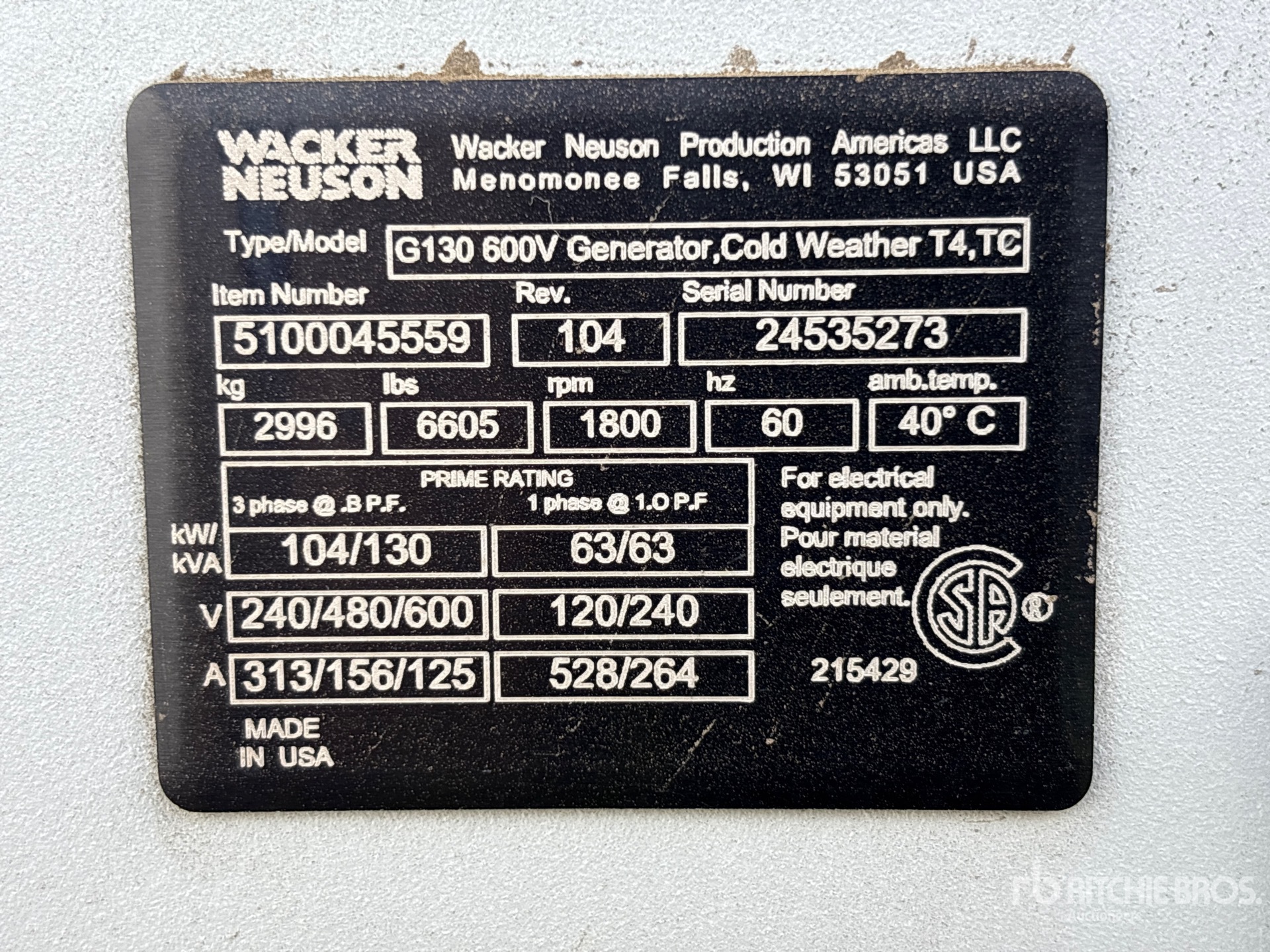 2019 Wacker Neuson G130