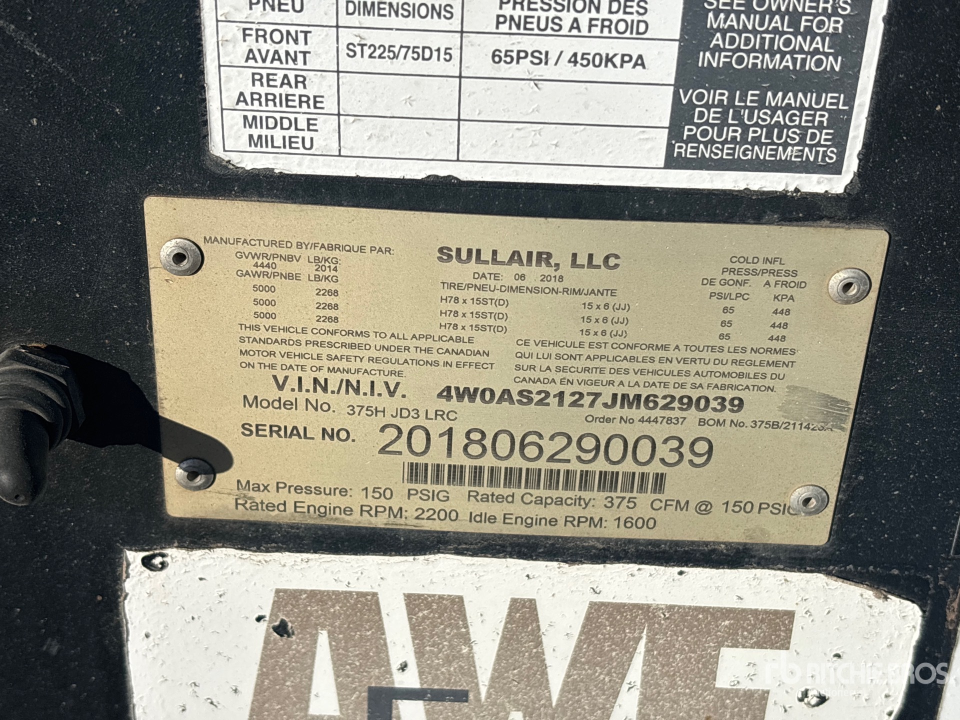 2018 Sullair 375H JD3 LRC