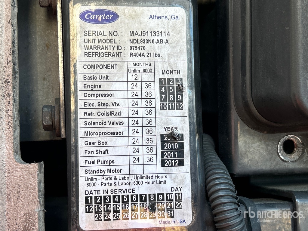 General Appearance with Refrigeration Unit Serial Number