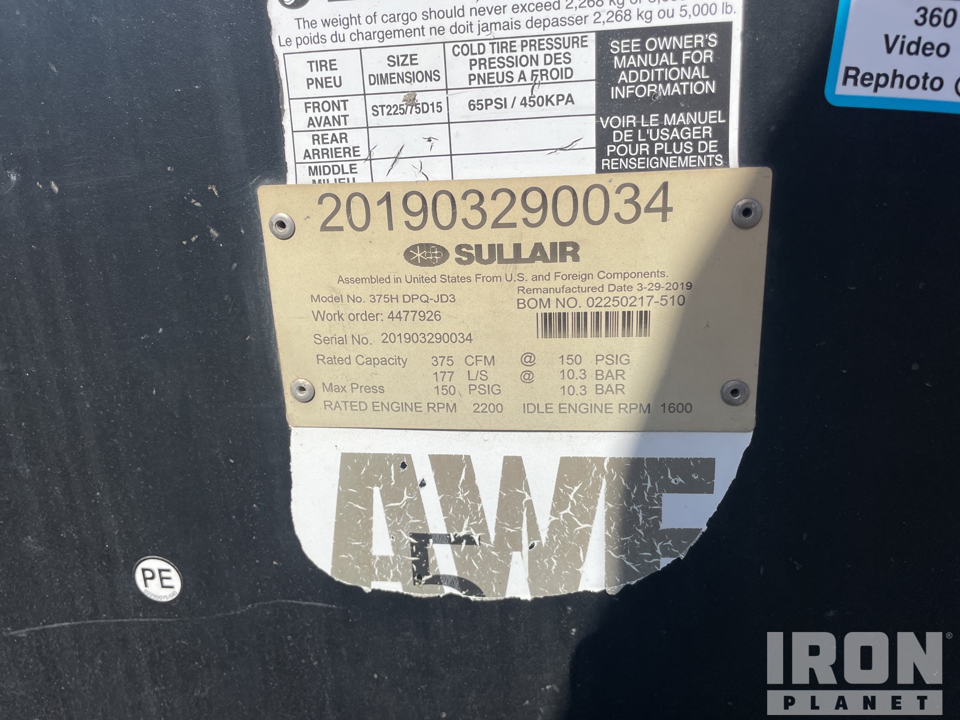 2019 Sullair 375H DPQ JD3