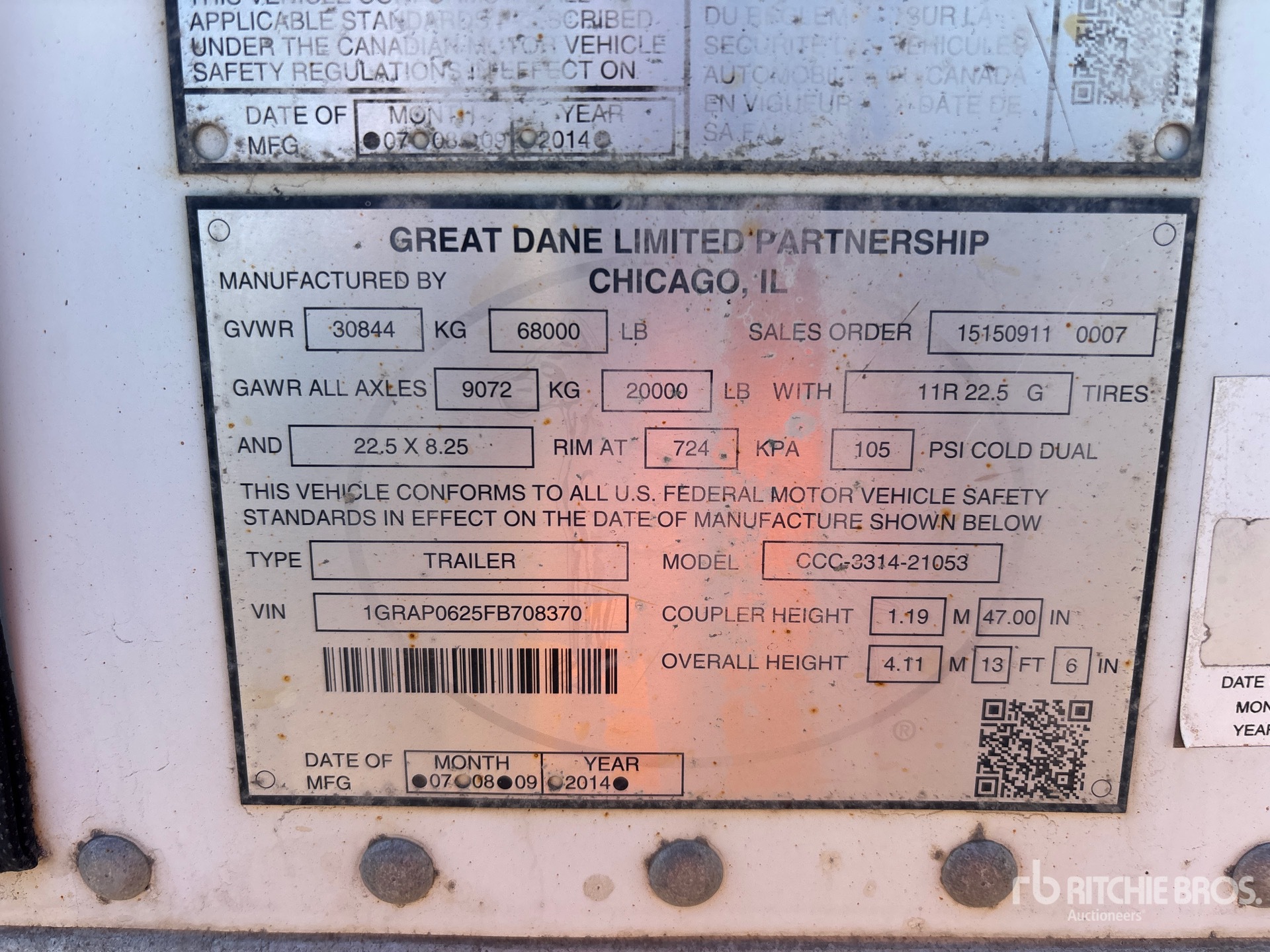 2015 Great Dane 53 FT X 102 IN T/A