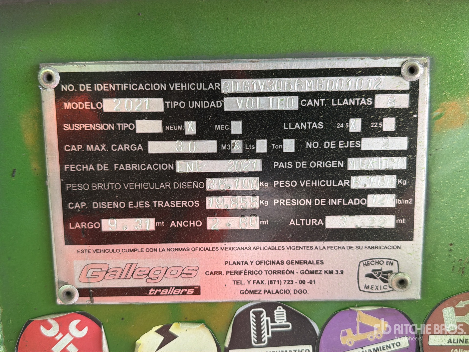 2021 Gallegos 28 ft T/A Semirremolque de Volteo /