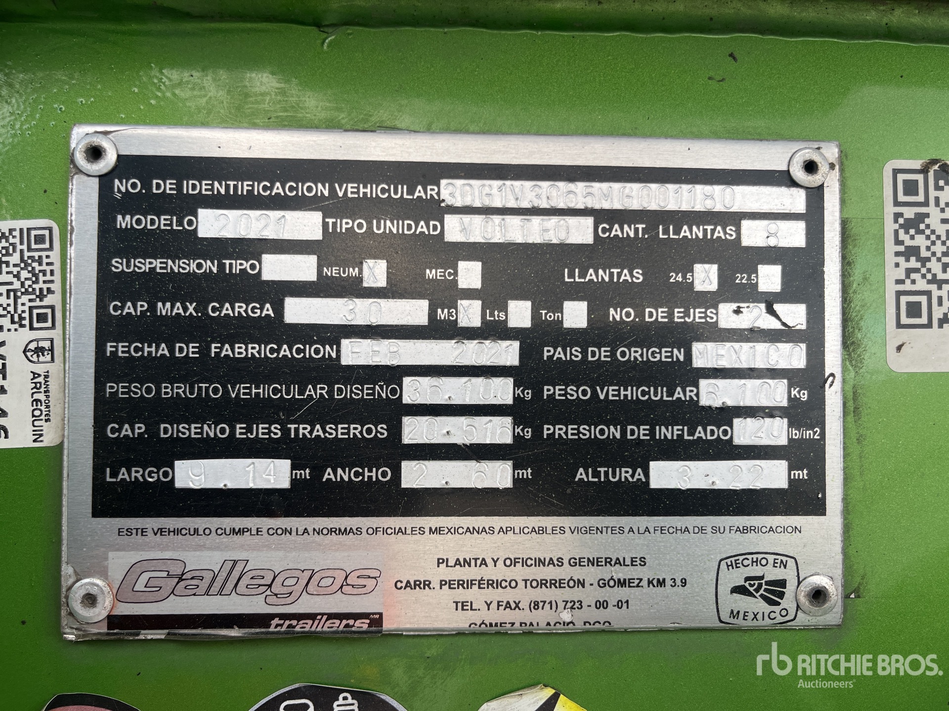 2021 Gallegos 28 ft T/A Semirremolque de Volteo /