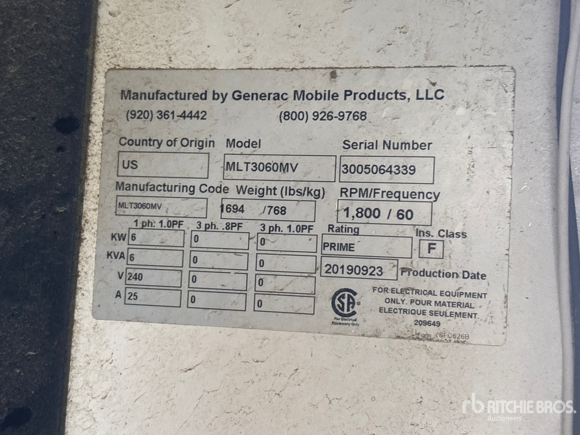 2019 Generac MLT3060MV