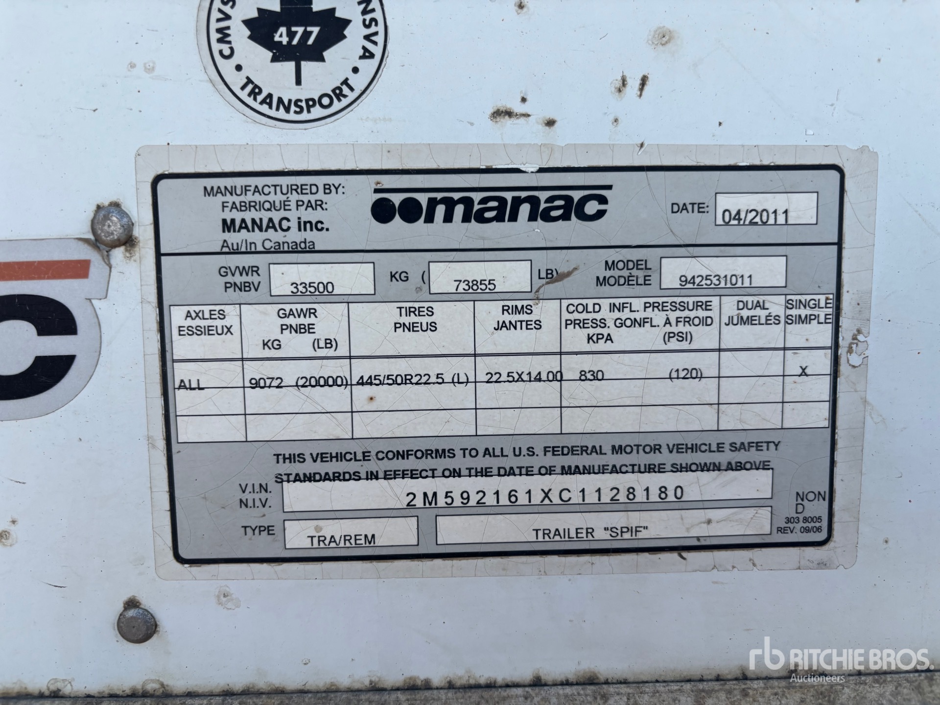 2012 Manac 53 FT X 102 IN T/A HEATED