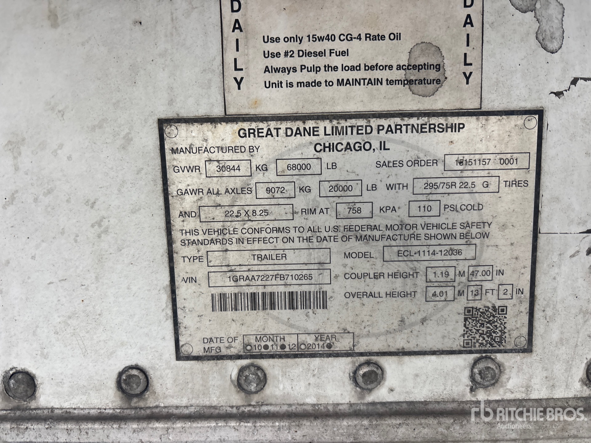 2015 Great Dane 36 ft x 102 in T/A