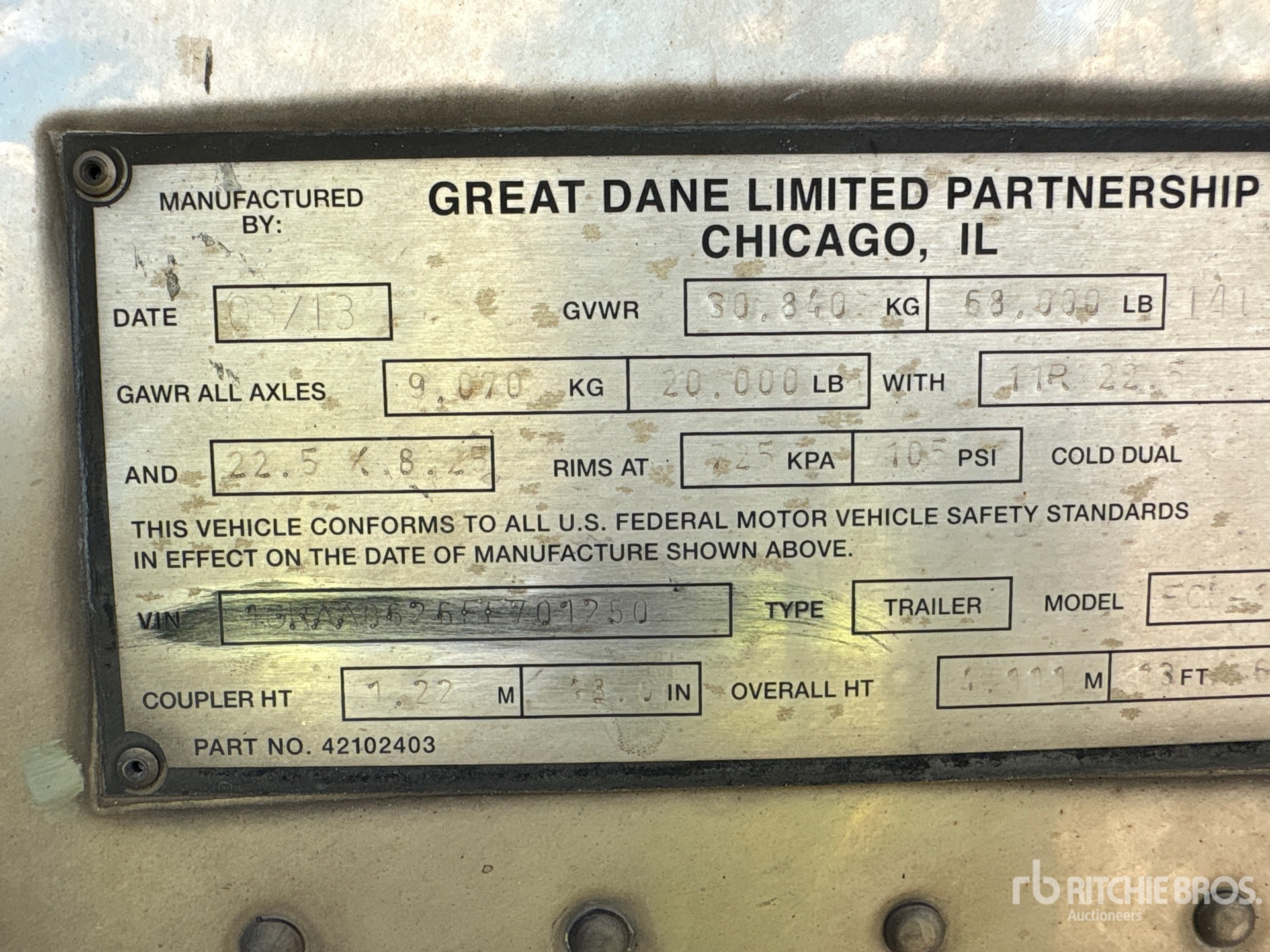 2014 Great Dane 53 ft x 102 in T/A
